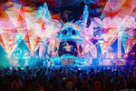 Jungle Experience Party Koh Phangan – main stage with a skull-shaped DJ booth and crowd