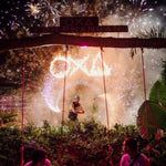 OXA Jungle Party Koh Phangan – fireworks and fire show above the OXA entrance sign