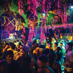 OXA Jungle Party Koh Phangan – dancers under pink hanging jungle decorations at night
