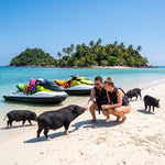 Jet Ski Safari 3 Hours Koh Tan & Pig Island – jet skis on Pig Island beach with the black pigs – TourInKohSamui.com