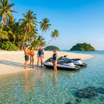 Jet Ski Safari 3 Hours Koh Tan & Pig Island – two jet skis on a white-sand island beach – TourInKohSamui.com