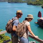 Private Angthong Marine Park Sailing Charter – couple at the viewpoint above the junk anchored in Angthong Marine Park – TourInKohSamui.com